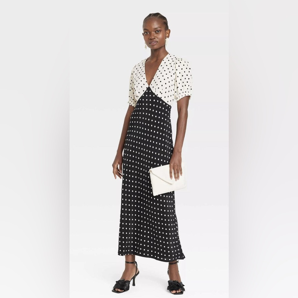 Black and White Polka Dot Midi Dress